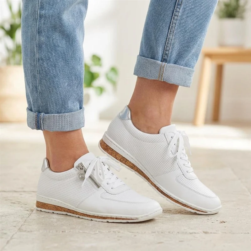 Rieker Leather Zip & Lace Trainers - RKR43006 / 328 905 - White
