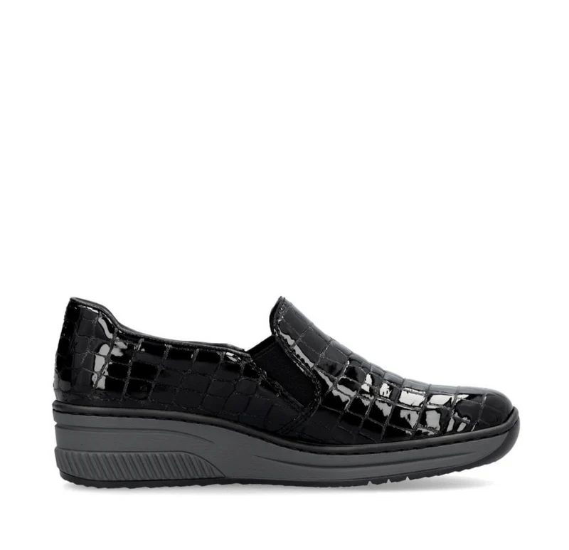 Rieker Loafer aus Leder für Damen mit Keilabsatz - Schwarz