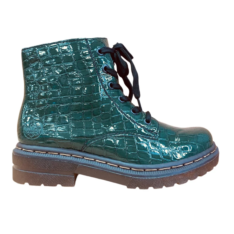Rieker Damen-Stiefelette aus Lackleder mit Fleecefutter - Grün