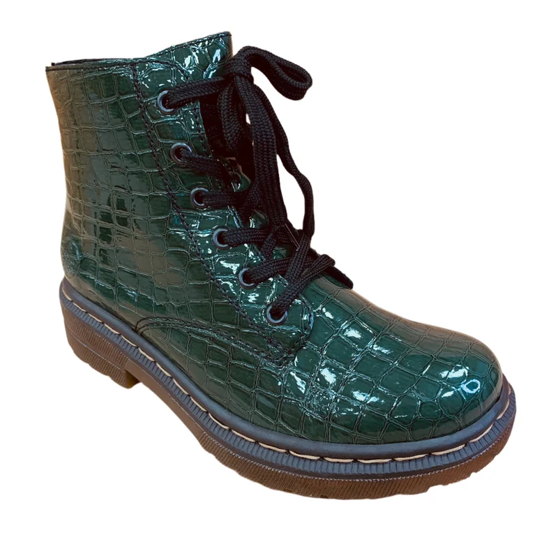 Rieker Damen-Stiefelette aus Lackleder mit Fleecefutter - Grün