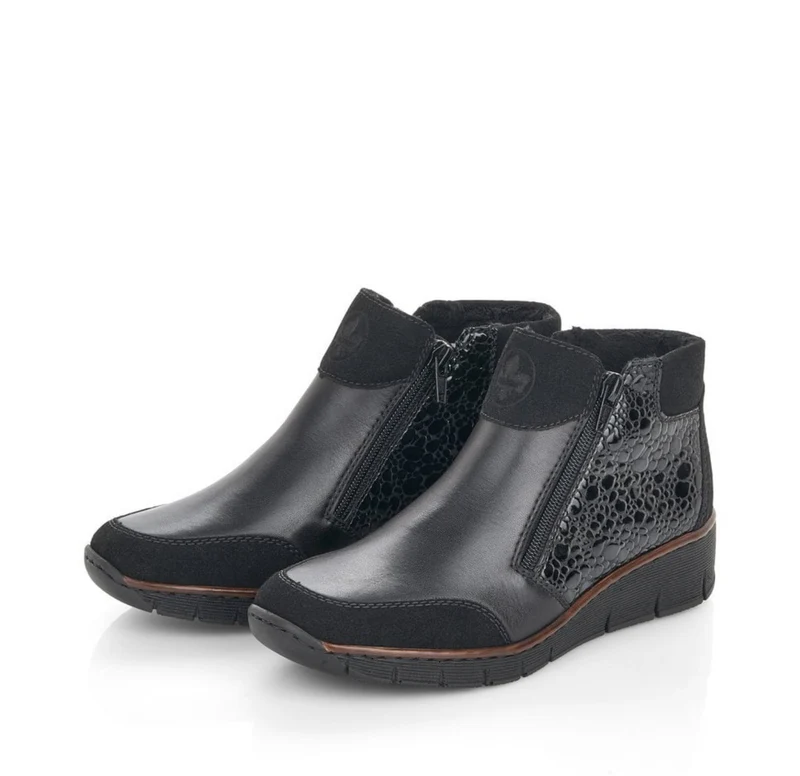 Rieker Damen-Stiefelette mit Keilabsatz und Fleecefutter - Schwarz
