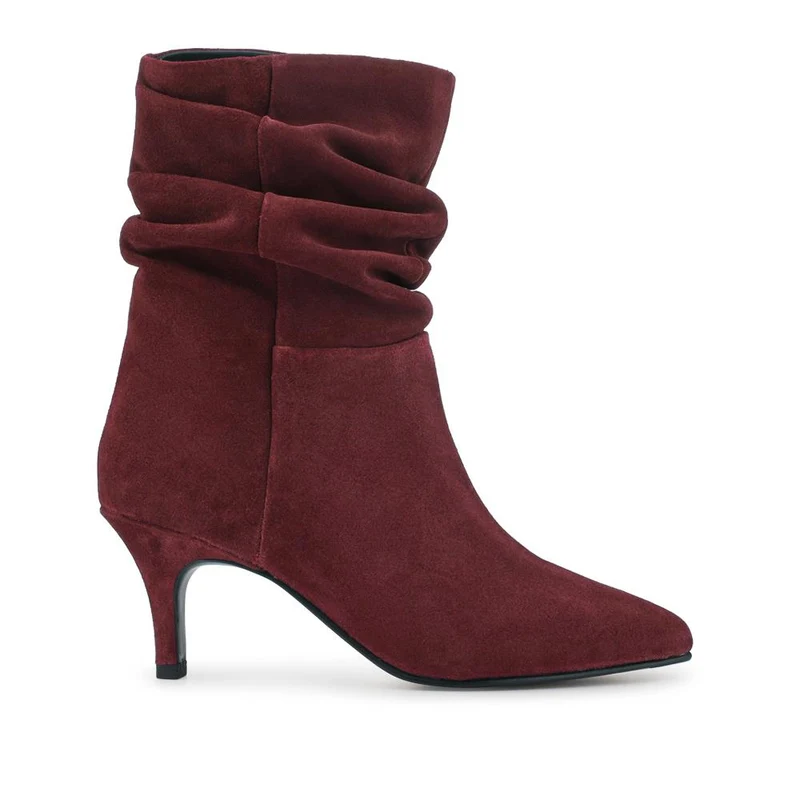 Kathryn Slouch Leather Ankle Boots - KATHRYN / 328 085 - Burgundy