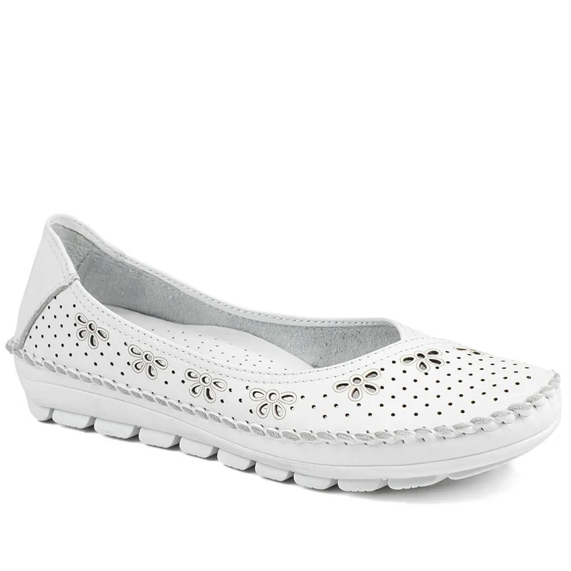 Breathable All Leather Grippy Pumps - SIMIN43001 / 329 020 - White