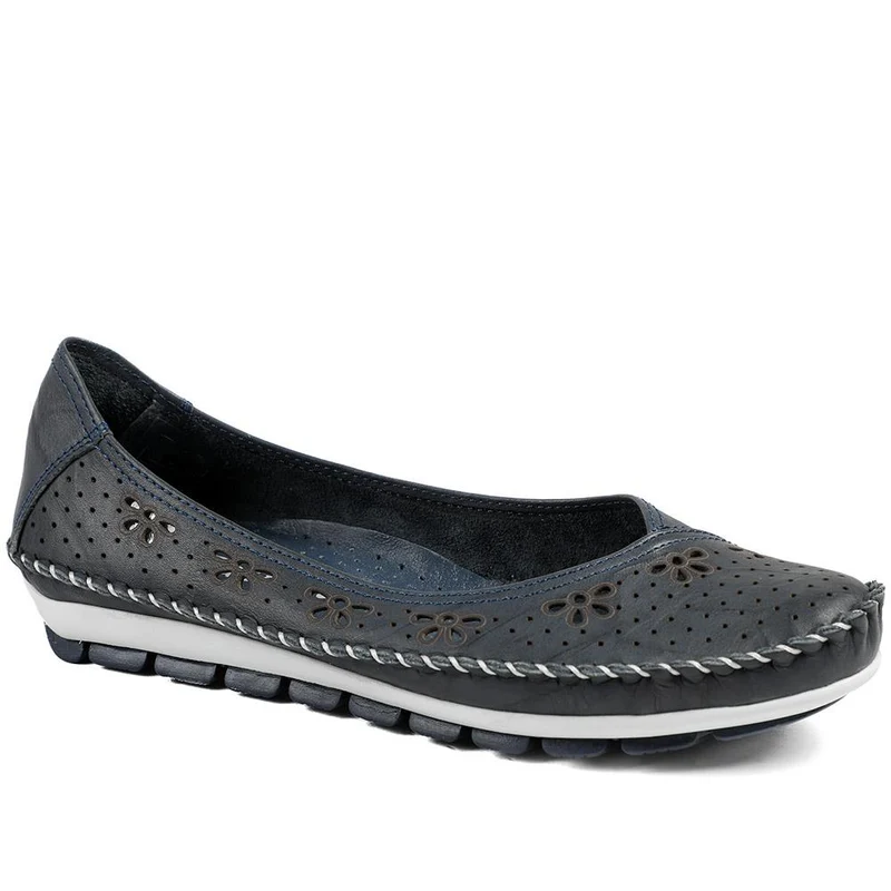 Breathable All Leather Grippy Pumps - SIMIN43001 / 329 020 - Navy
