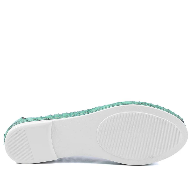 Leather Cut Out Peep Toe Flats - KARY43003 / 329 013 - Green