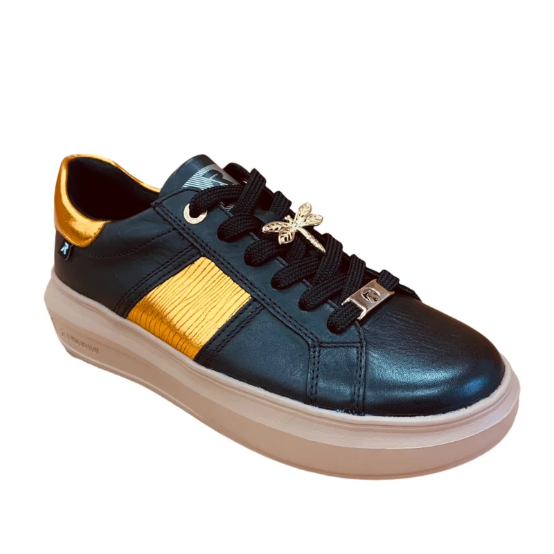Rieker Damen-Sneakers „Evolution“ aus Leder – Schwarz und Gold