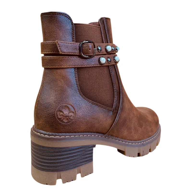 Rieker Damen Stiefelette mit Absatz und Fleecefutter - Braun