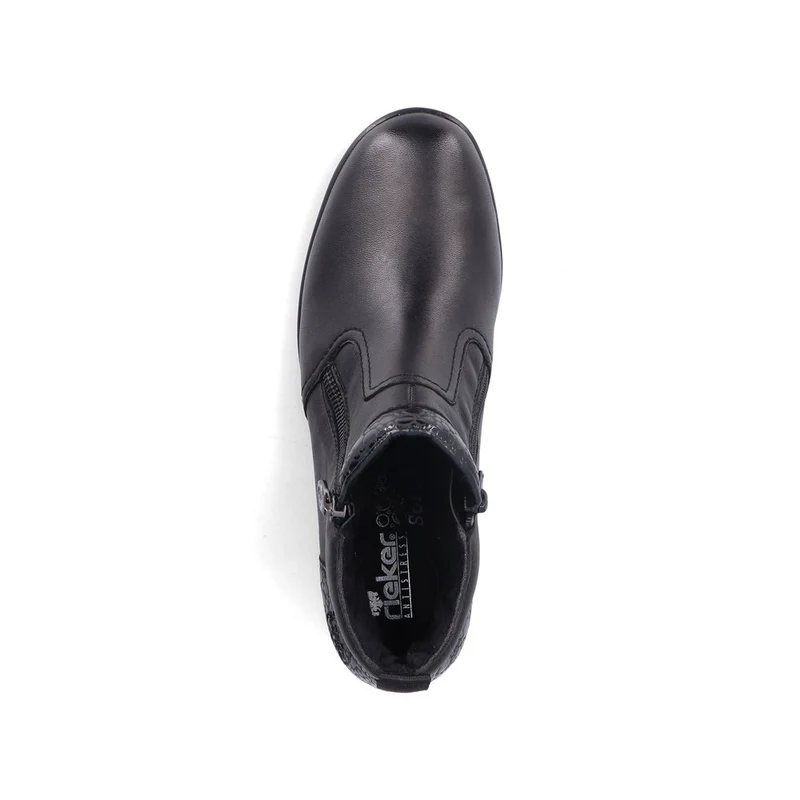 Rieker Damen Modische Lederstiefelette mit Keilabsatz - Schwarz