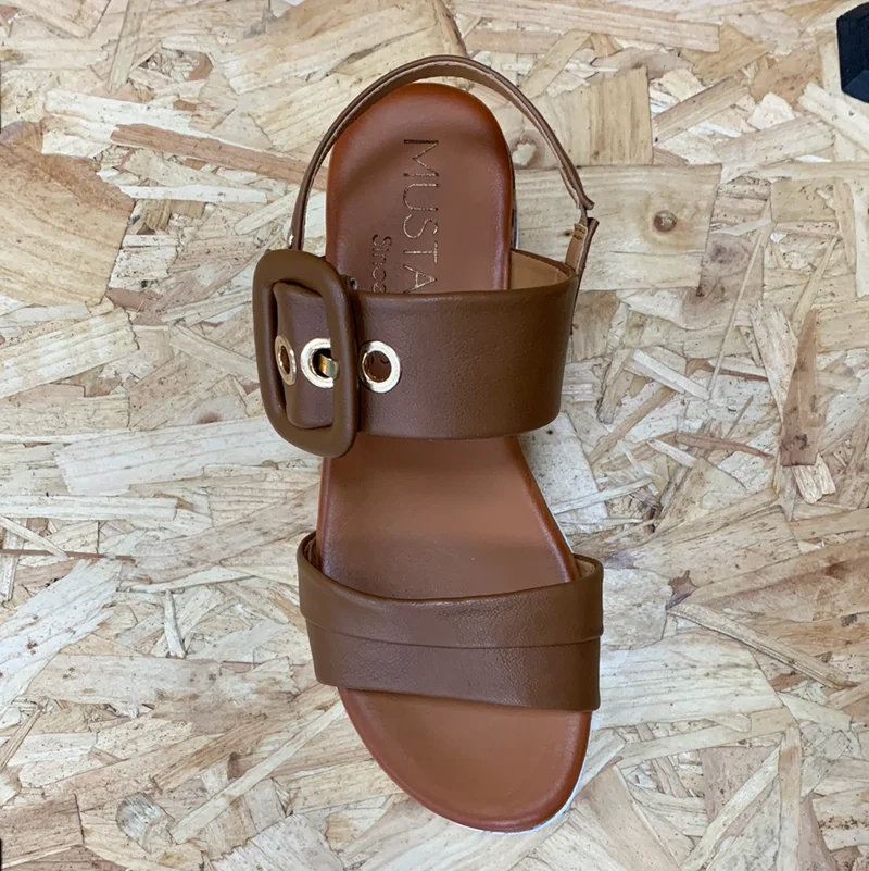 Mustang Damen-Plateausandalen – Cognac