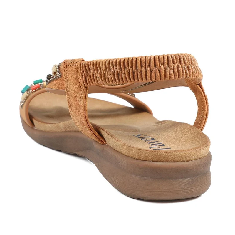 Elasticated Embellished Slingback Sandals - BAIZH43002 / 328 880 - Tan