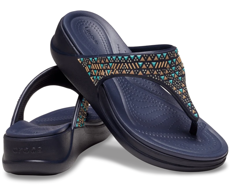 Crocs Damen Boca Medallion Wedge Flip Flop - Dunkelblau