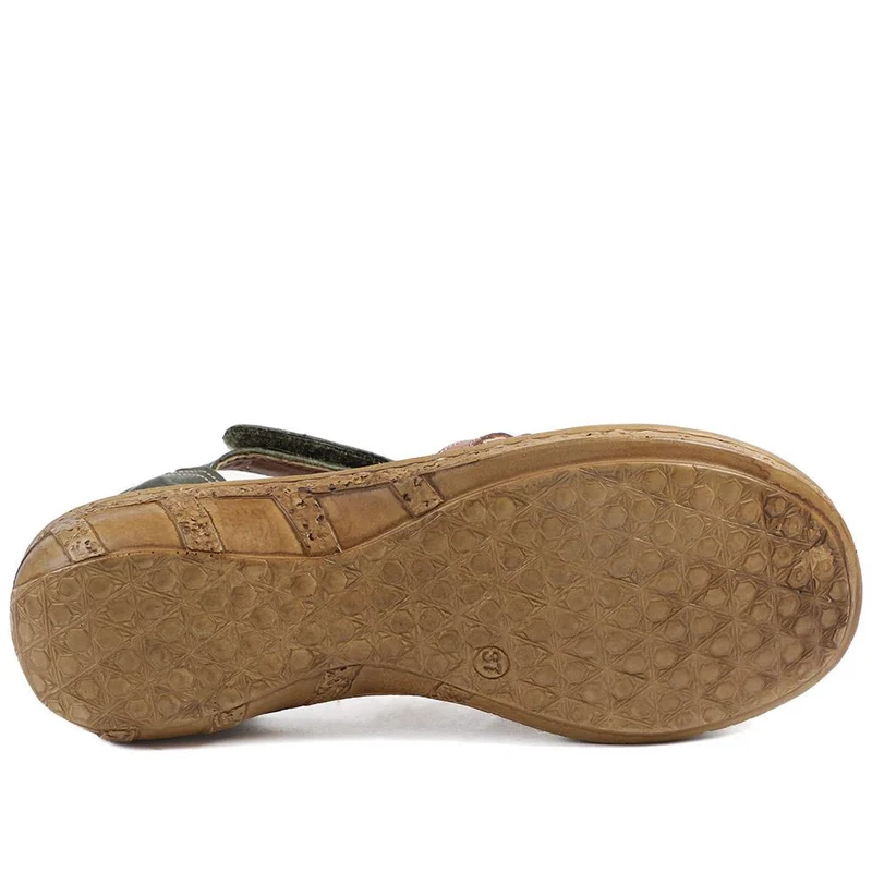 Loretta Leather Touch Fasten Sandals - HAK43000 / 329 237 - Khaki Multi