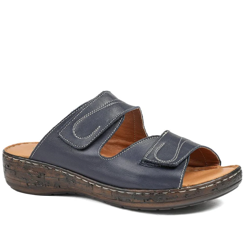 Wide Fit Leather Adjustable Fastening Sandals - LUCK43010 / 329 155 - Navy