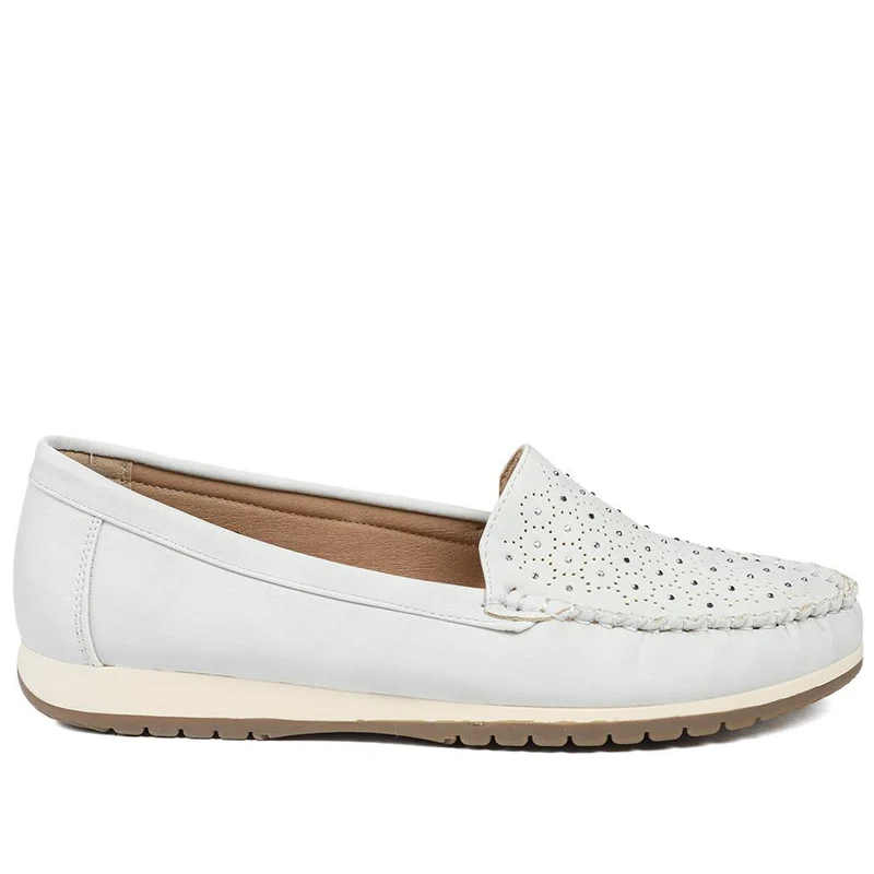 Wide Fit Patterned Moccasins - SANYI43008 / 329 330 - Light Grey
