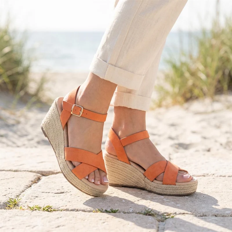 Lightweight Wedge Espadrilles - WBINS37095 / 323 624 - Orange