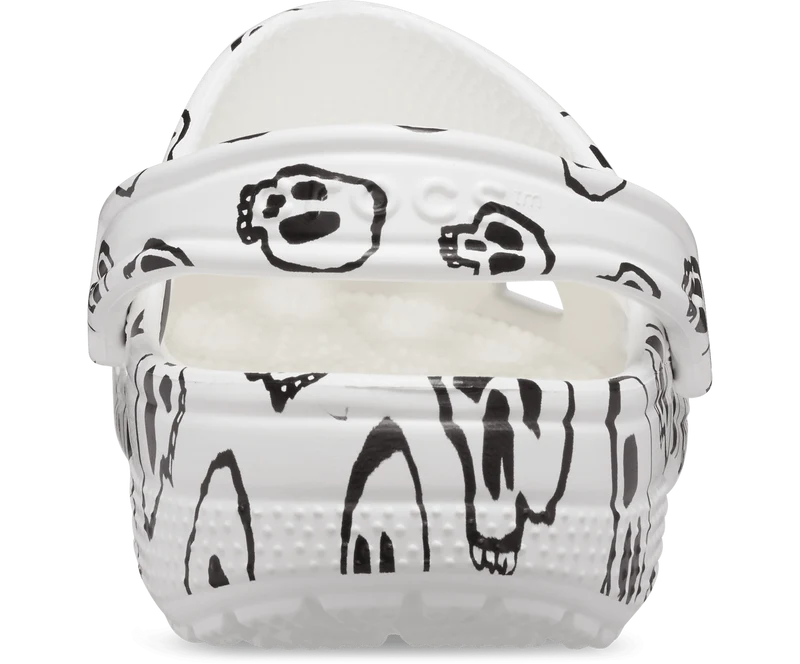 Crocs Klassischer Unisex-Clog mit Totenkopf-Print – Weiß