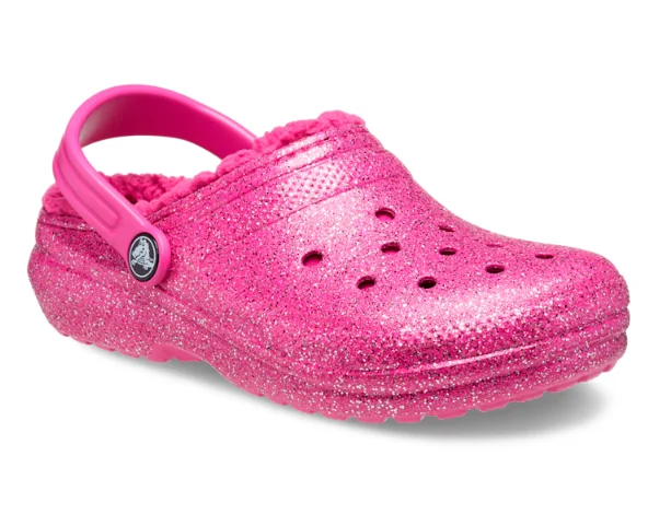 Crocs Klassisch gefütterter Glitzer-Clog für Kinder – Fuchsia Fun