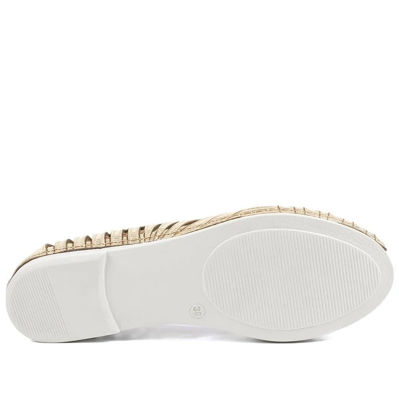 Leather Cut Out Peep Toe Flats - KARY43003 / 329 013 - Metallic