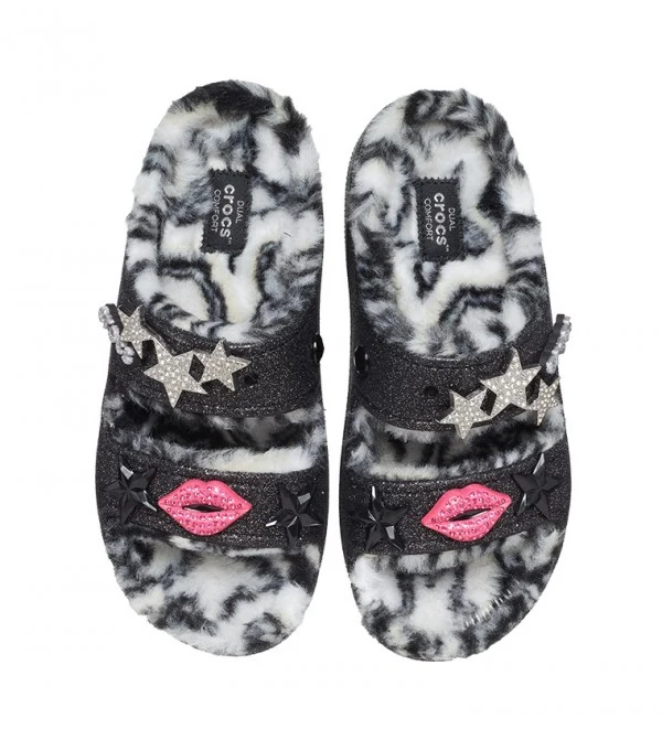 Crocs Unisex Klassische Cozzzy Disco Sandale mit Glitzerfutter - Schwarz