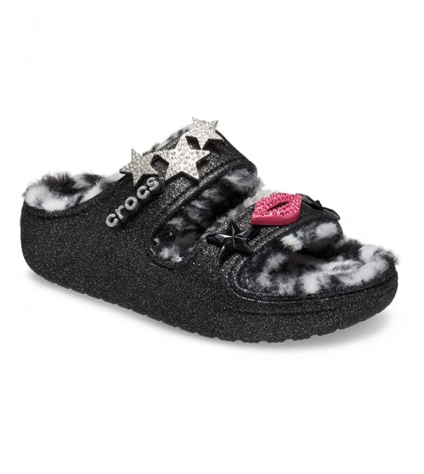 Crocs Unisex Klassische Cozzzy Disco Sandale mit Glitzerfutter - Schwarz