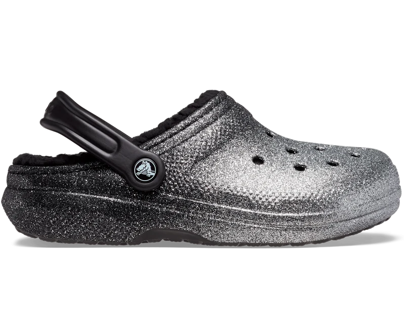 Crocs Unisex Classic Glitter Lined Clog - Schwarz / Silber
