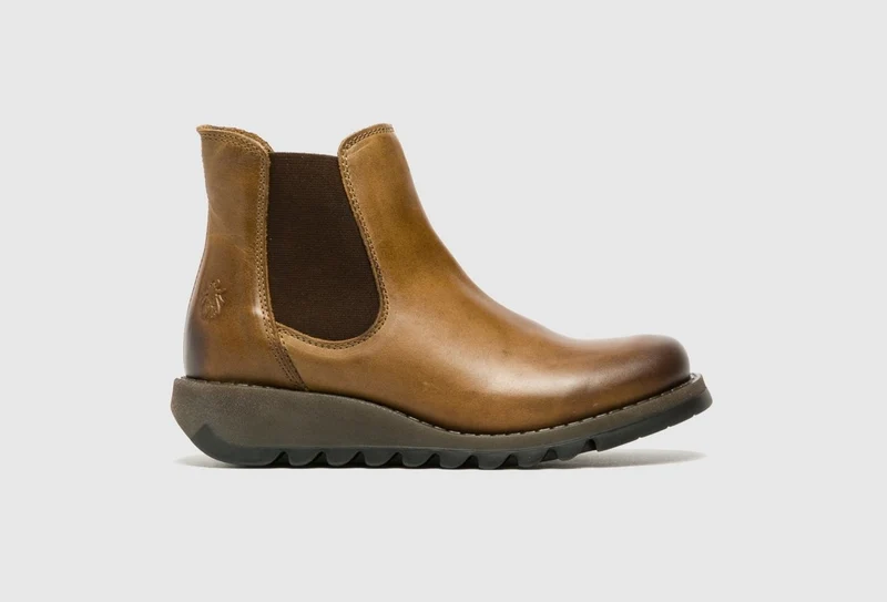 Fly London Damen-Stiefelette „Salv Rug“ aus Leder – Kamel