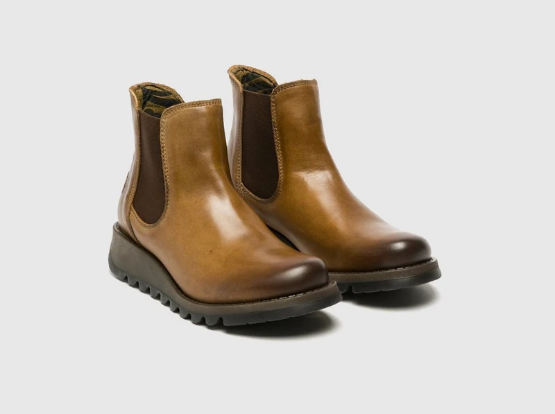 Fly London Damen-Stiefelette „Salv Rug“ aus Leder – Kamel