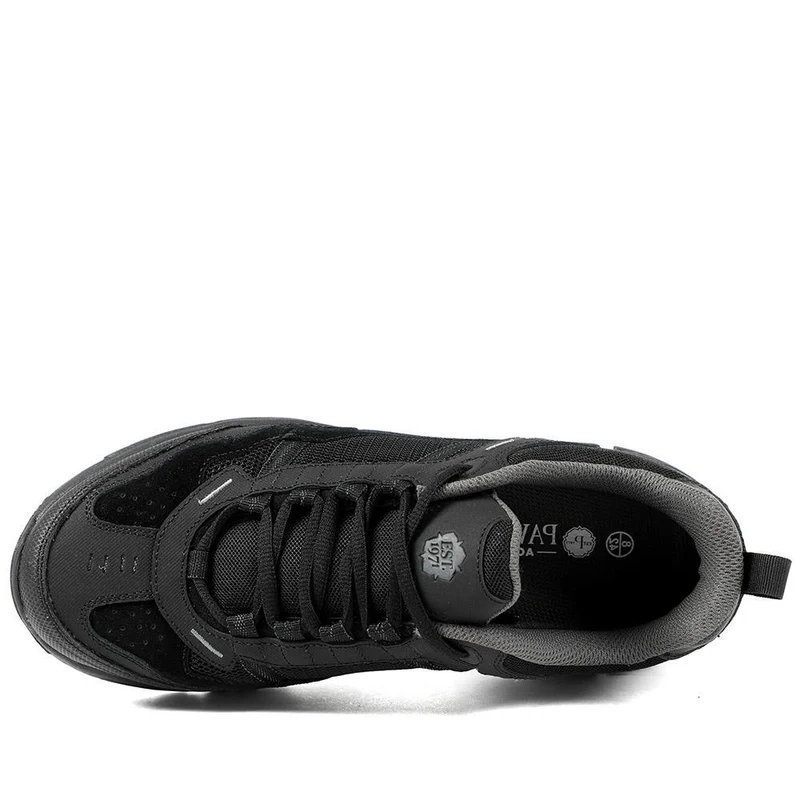 Extra Wide Leather Memory Foam Lace Up Trainers - BOJIE43019 / 329 260 - Black-Black