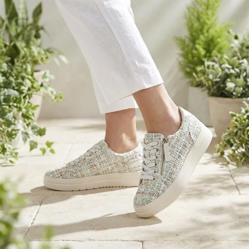 Knitted Zip & Lace Fasten Trainers - WBINS43002 / 328 883 - Beige Multi