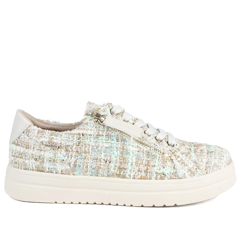 Knitted Zip & Lace Fasten Trainers - WBINS43002 / 328 883 - Beige Multi