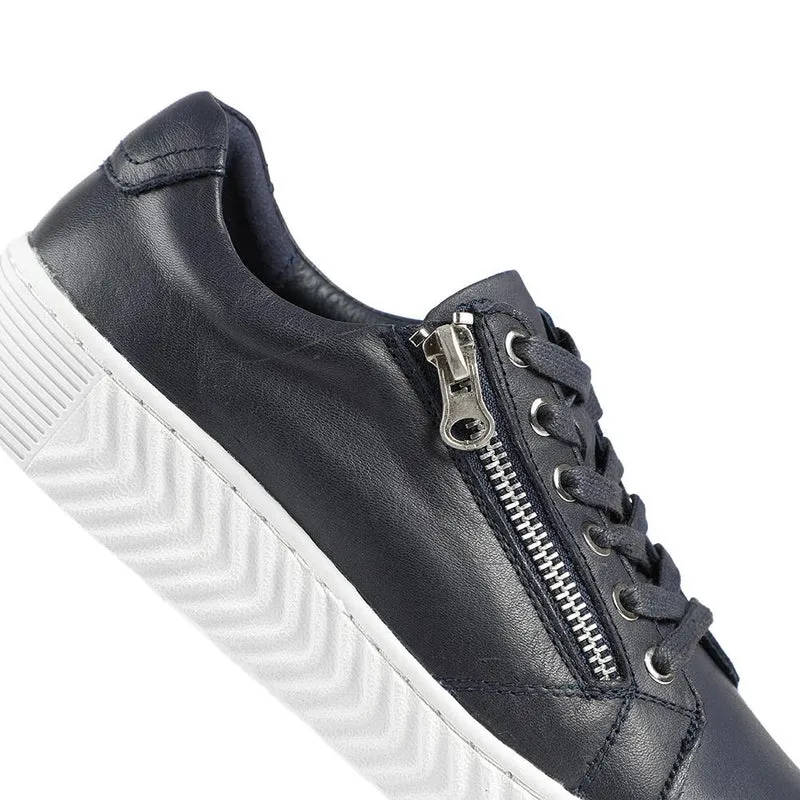 Wide Fit Leather Breathable Platform Trainers - BRK43000 / 328 558 - Navy