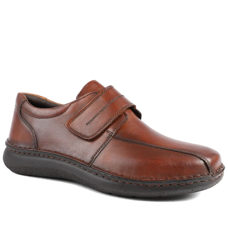 Wide Fit Leather Smart Adjustable Fit Shoes - PARK42060 / 328 431 - Cognac