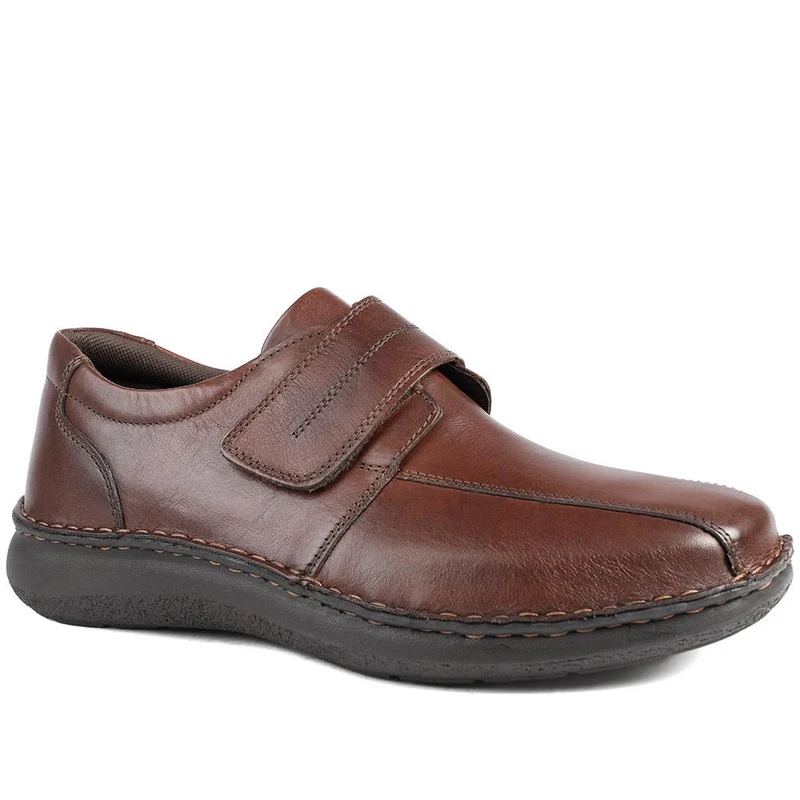 Wide Fit Leather Smart Adjustable Fit Shoes - PARK42060 / 328 431 - Dark Brown