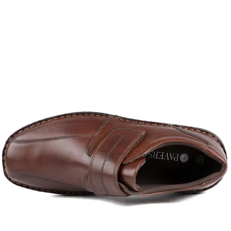 Wide Fit Leather Smart Adjustable Fit Shoes - PARK42060 / 328 431 - Dark Brown