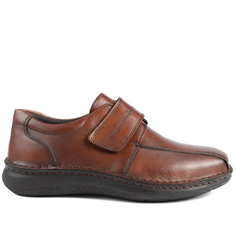 Wide Fit Leather Smart Adjustable Fit Shoes - PARK42060 / 328 431 - Cognac