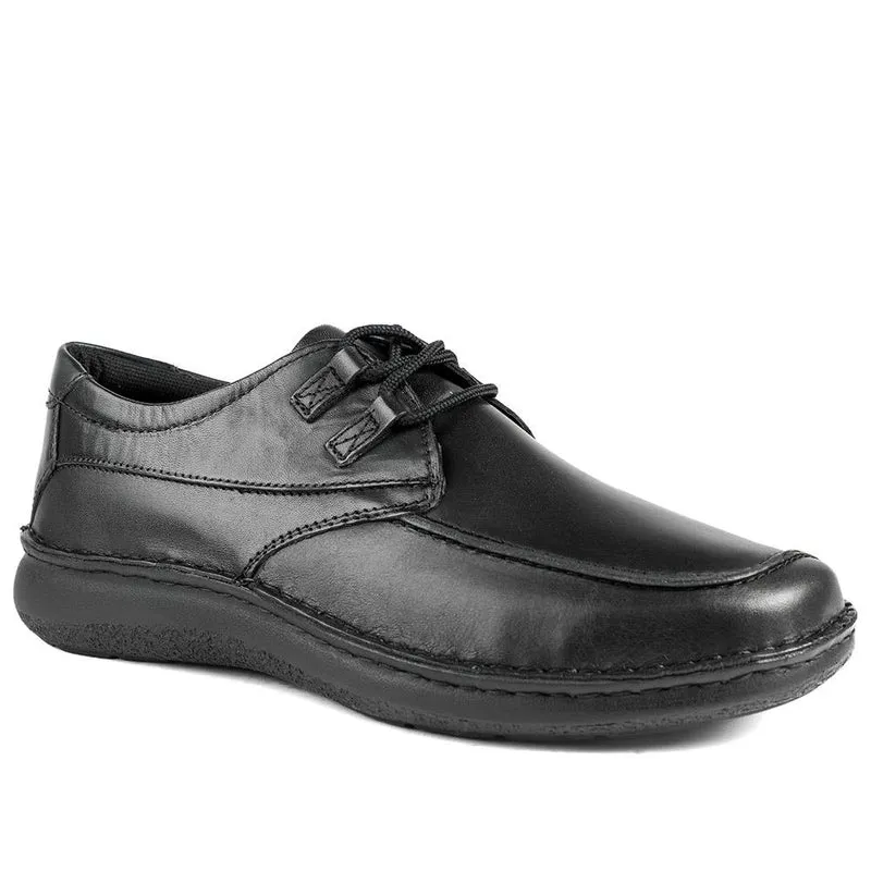 Wide Fit Leather Casual Lace Up Shoes - PARK42059 / 328 430 - Black