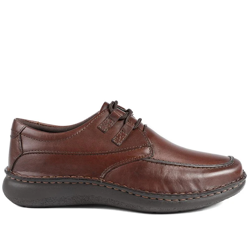 Wide Fit Leather Casual Lace Up Shoes - PARK42059 / 328 430 - Dark Brown
