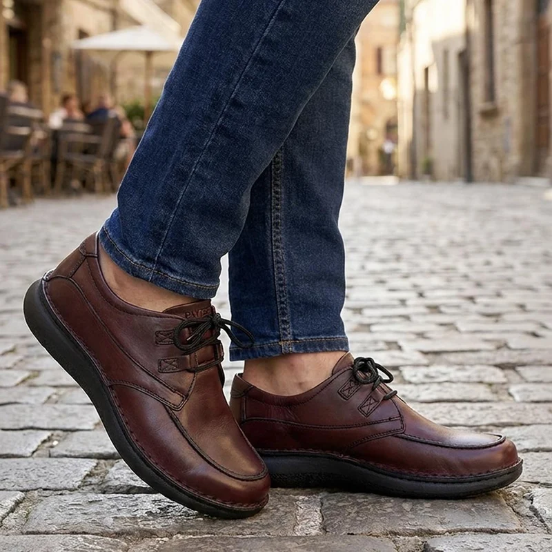 Wide Fit Leather Casual Lace Up Shoes - PARK42059 / 328 430 - Bordeaux