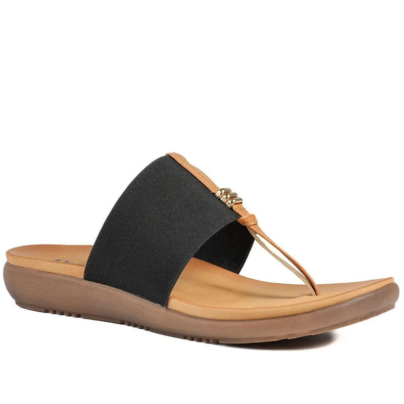 Flexible Wide Fit Toe Post Sandals - BAIZH41027W / 329 019 - Black