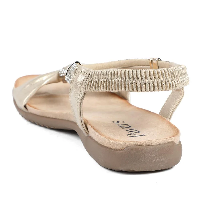 Embellished Knot Detail Elasticated Sandals - BAIZH43018 / 329 162 - Gold