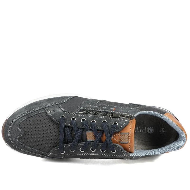 Leather Wide-Fit Lace-Up Trainers - PARK41046 / 327 261 - Navy