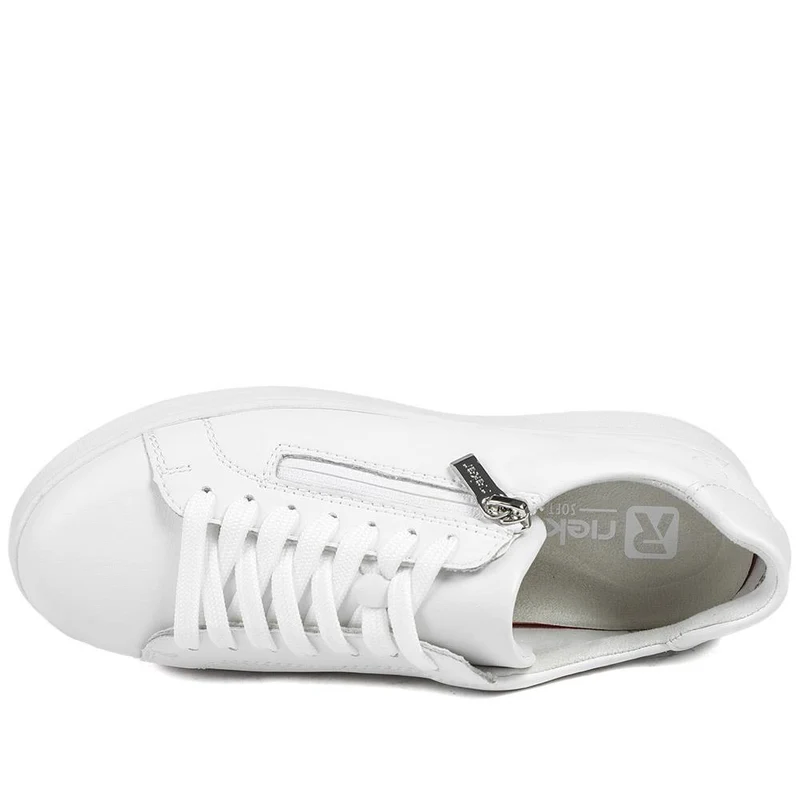 Rieker Leather Zip & Lace Platform Trainers - RKR43539 / 328 768 - White