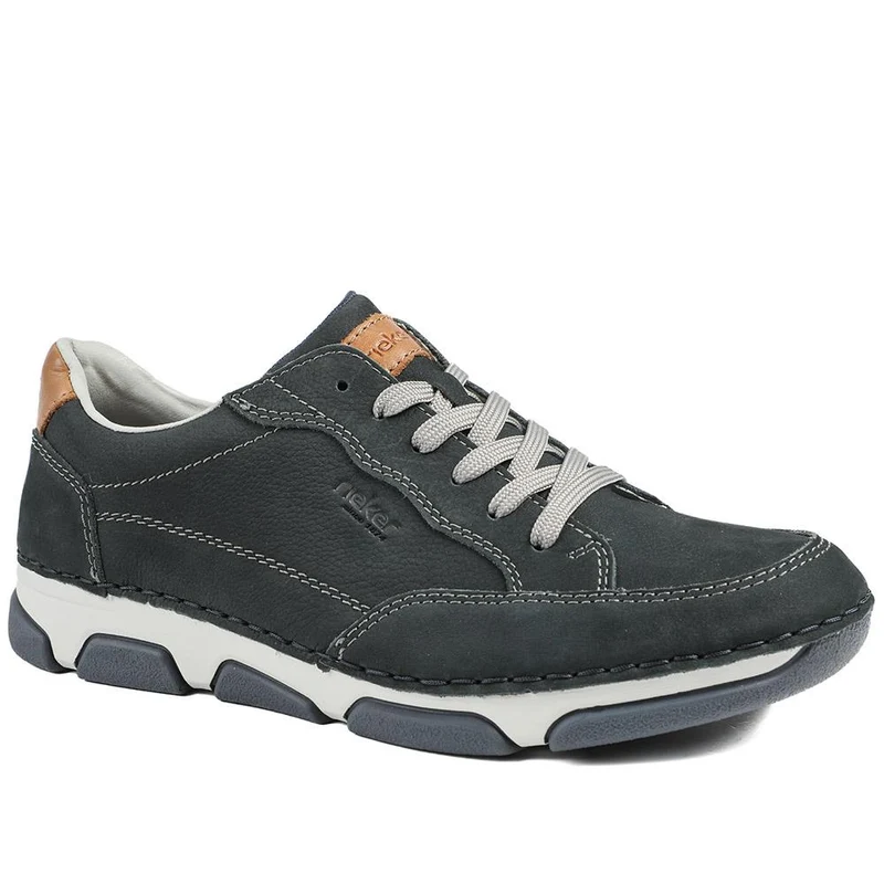 Rieker Extra Wide Fit Leather Lace Up Trainers - RKR43508 / 328 976 - Navy