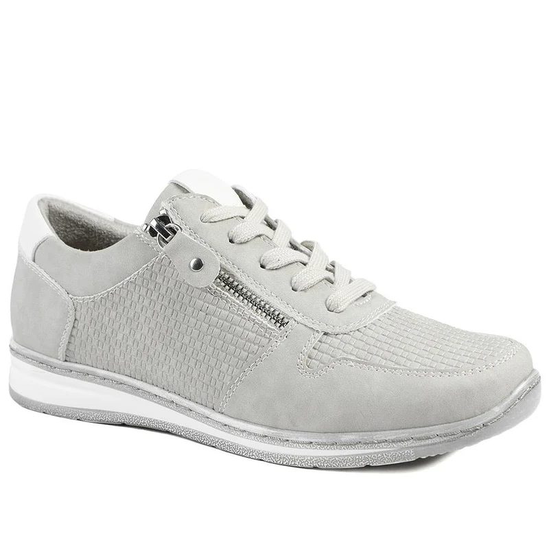 Wide Fit Casual Zip & Lace Trainers - WBINS43088 / 329 285 - Grey