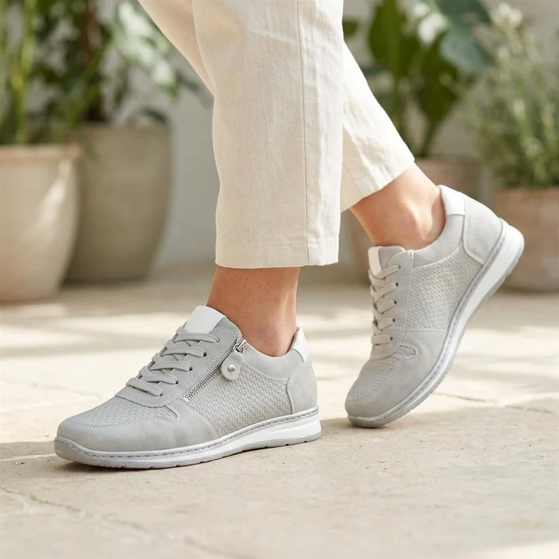 Wide Fit Casual Zip & Lace Trainers - WBINS43088 / 329 285 - Grey