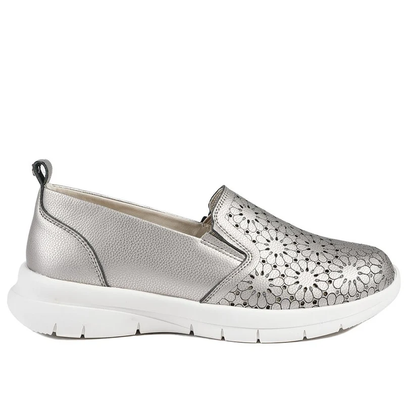 Wide Fit Leather Slip-On Shoes - BRK41034 / 327 021 - Pewter