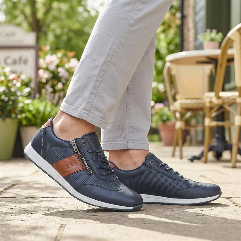 Rieker Titus Leather Zip Fastening Trainers - RKR43019 / 328 828 - Navy