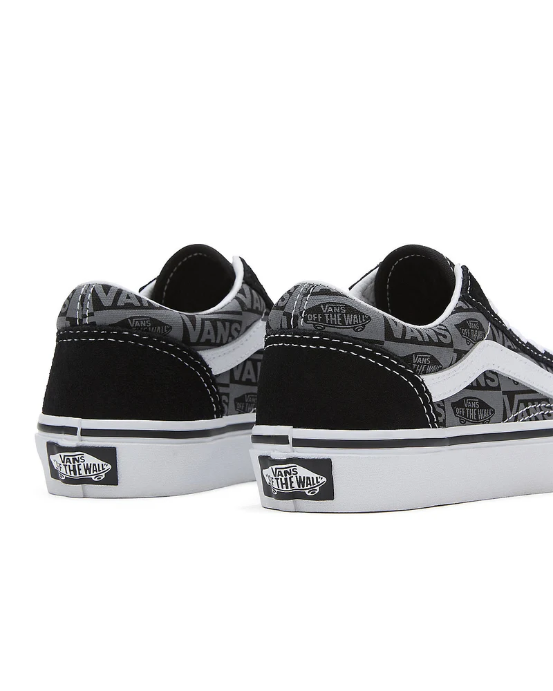 VANS Old Skool Logo-Trainer für Kinder – Schwarz / Grau