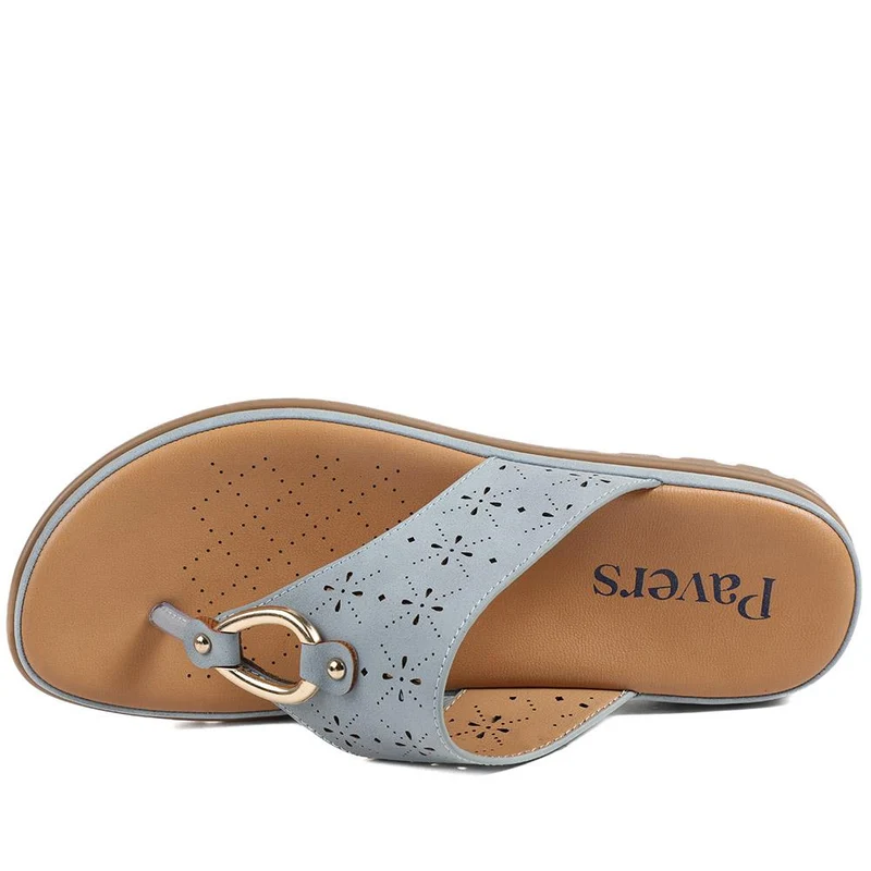 Laser Cut Toe Post Sandals - BAIZH41055 / 327 225 - Light Blue