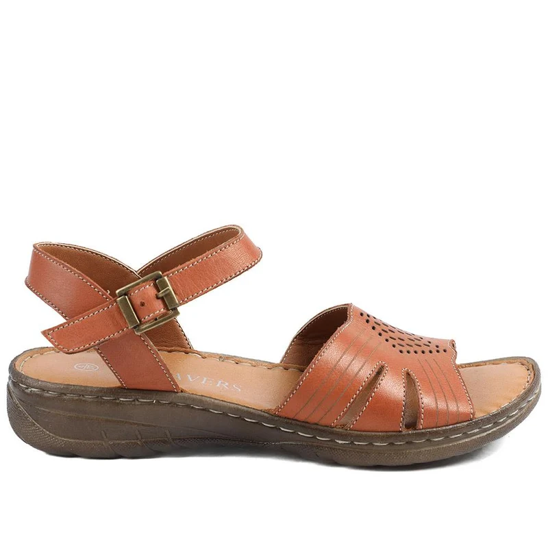 Leather Buckle Fasten Casual Sandals - LUCK43005 / 329 417 - Tan